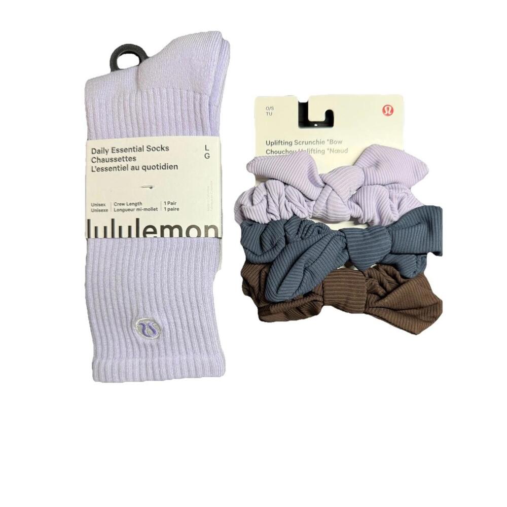 Lululemon 3 pk Hair Ties Scrunchies Purple daily Crew Sock Set Sz L Purple NEW!